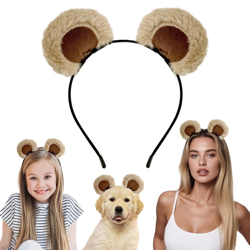 Semato Light Brown Bear Ears Headband Cute Halloween Costume Chipmunk Ears Headwear Face Wash Headband Bear Head Wear Fashion Hairband Hair Accessories for Adult Party Decoration - Image 1